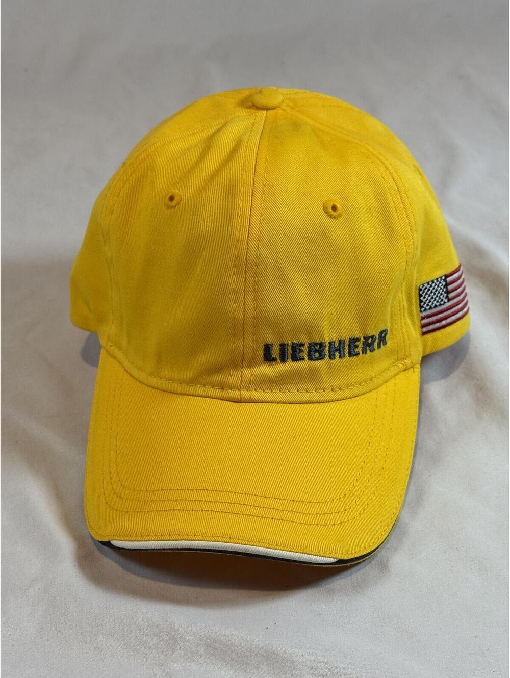 Liebherr Yellow Hat‎ Cap Adjustable 100% Cotton USA Flag Embroidered Logo